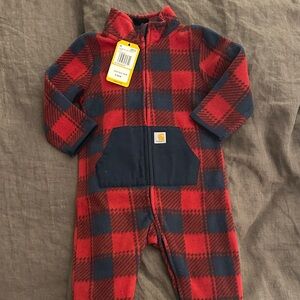 Carhartt Kids Red and Navy Fleece Plaid Footie